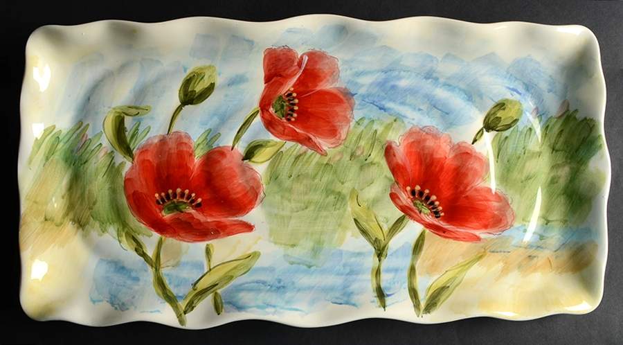 Flowing Poppies 17" Rectangular Tray by Maxcera Corp-1