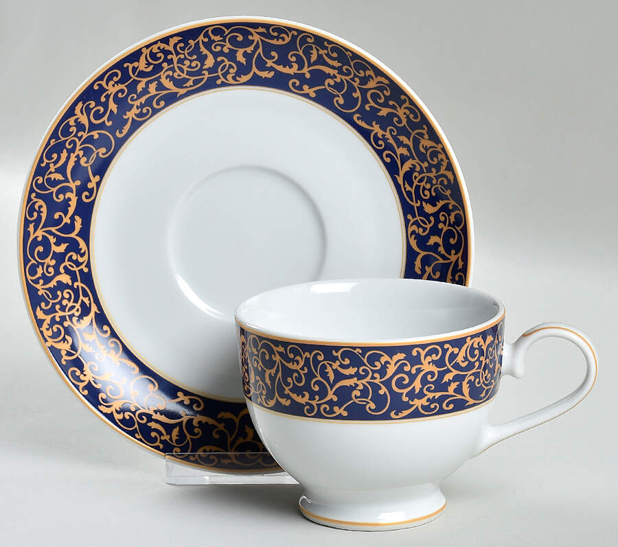 Parchment Cobalt Footed Cup & Saucer Set by Mikasa-1