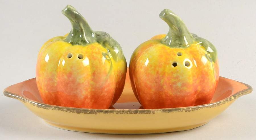 Pumpkin Flower Figural Salt & Pepper Tray Set by Maxcera Corp-1
