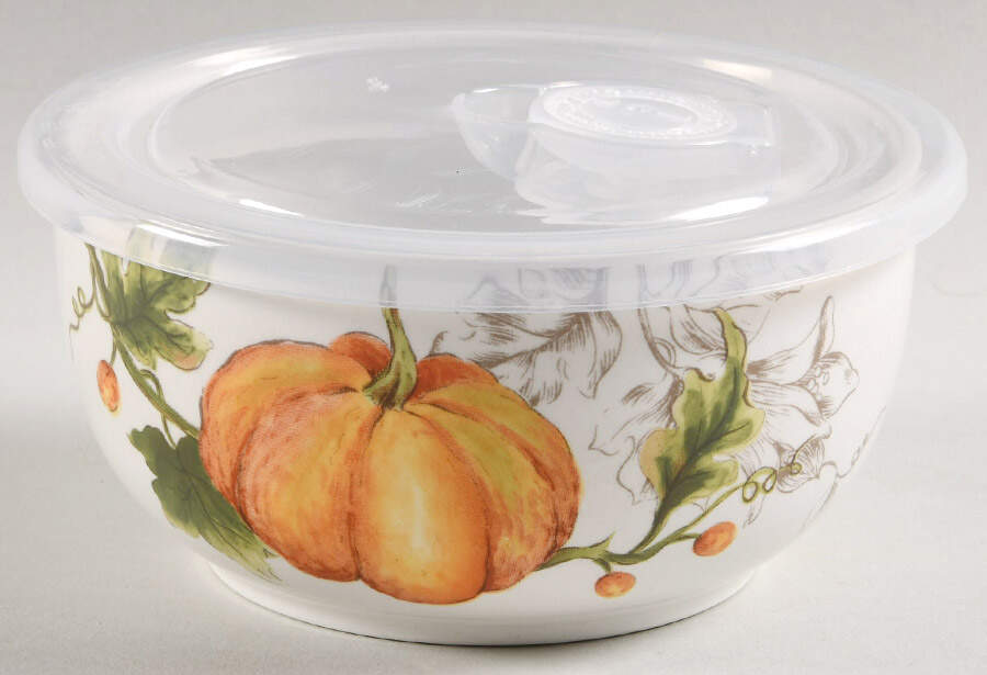 Pumpkin Flower 16 Oz Round Plastic Microwave Bowl w/Vent Lid by Maxcera Corp-1