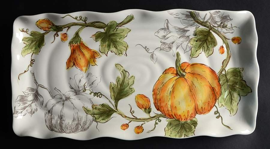 Pumpkin Flower 17" Rectangular Serving Platter by Maxcera Corp-1