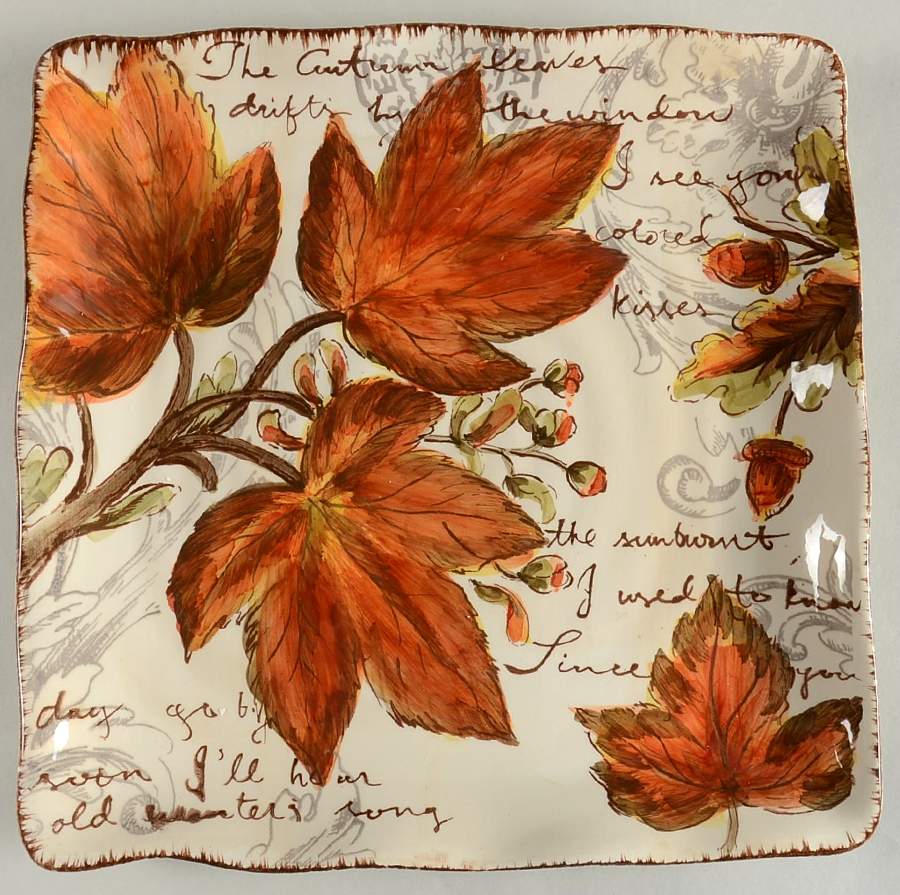 Golden Leaves Square Dinner Plate by Maxcera Corp-1