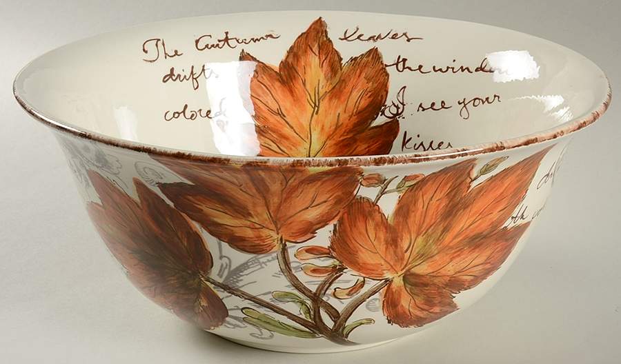 Golden Leaves 11" Large Salad Serving Bowl by Maxcera Corp-1