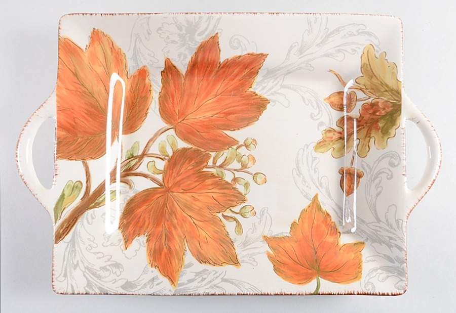 Golden Leaves 15" Handled Tray by Maxcera Corp-1