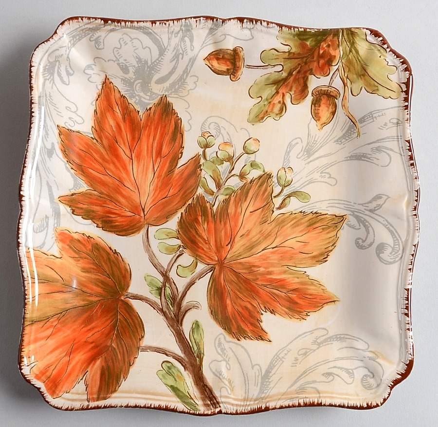 Golden Leaves Square Salad Plate by Maxcera Corp-1
