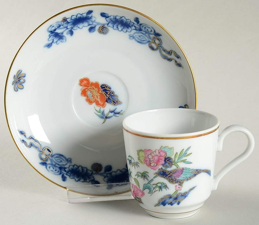 Bamboo and Birds Flat Demitasse Cup & Saucer Set by Mottahedeh-1