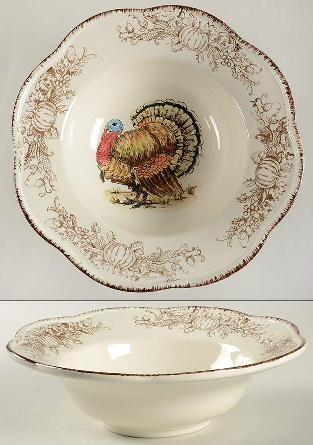 Turkey Toile 9" Round Vegetable Bowl by Maxcera Corp-1
