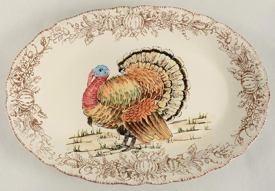 Turkey Toile 14" Oval Serving Platter by Maxcera Corp-1