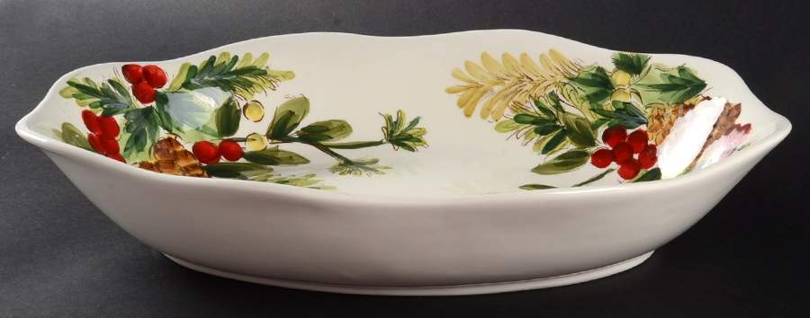 Yuletide Bough 13" Oval Vegetable Bowl by Maxcera Corp-1