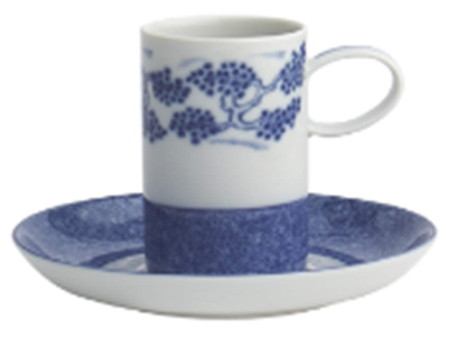 Blue Shou Flat Demitasse Cup & Saucer Set by Mottahedeh-1