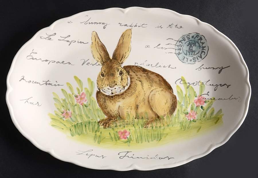 Postcard Bunny 14" Oval Serving Platter by Maxcera Corp-1