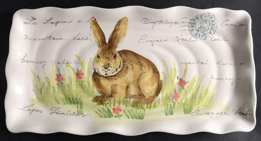 Postcard Bunny 17" Rectangular Serving Platter by Maxcera Corp-1