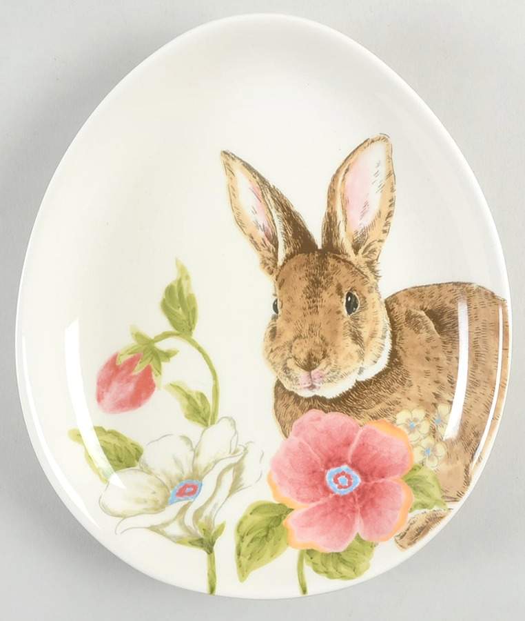 Floral Bunny 7" Egg Shape Plate by Maxcera Corp-1