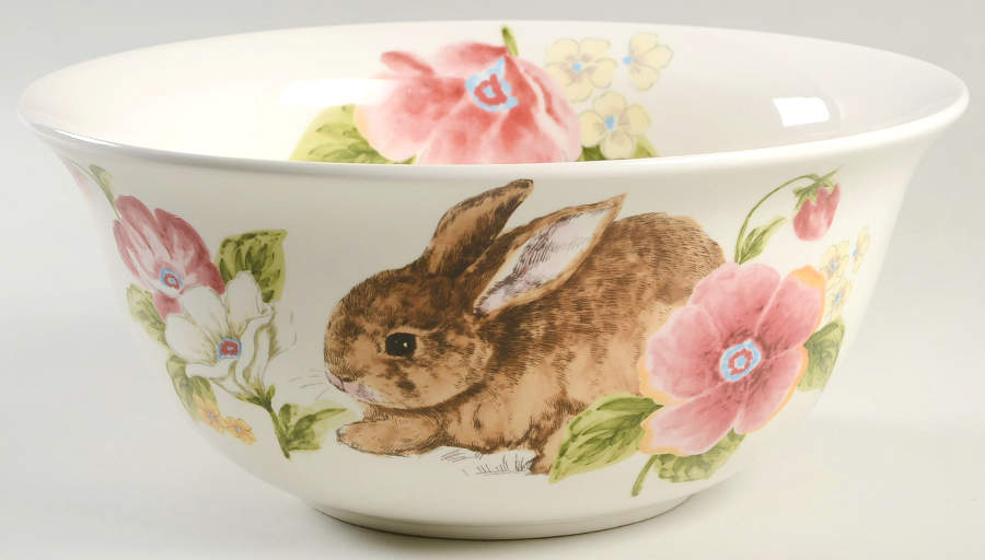 Floral Bunny 11" Round Serving Bowl by Maxcera Corp-1