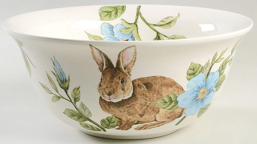 Floral Bunny 11" Round Serving Bowl by Maxcera Corp-1