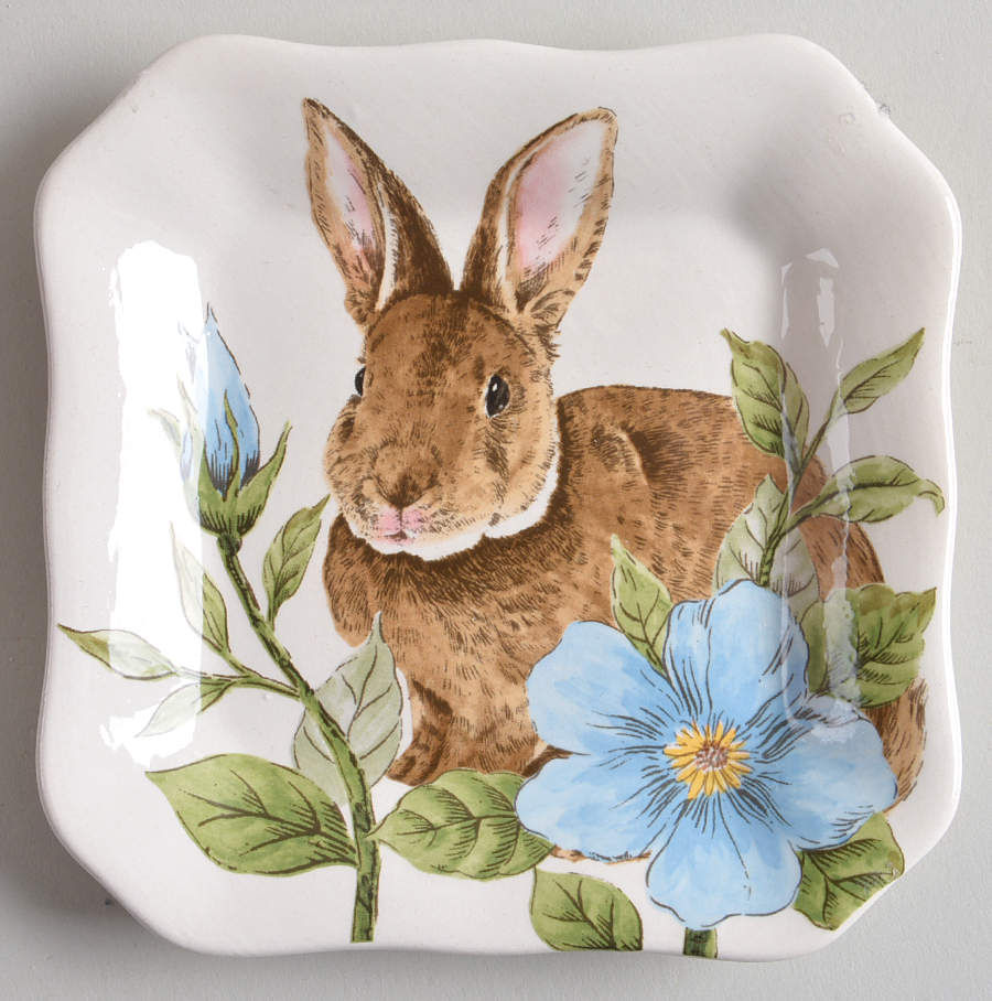 Floral Bunny Square Appetizer Plate by Maxcera Corp-1