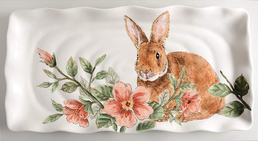Floral Bunny 17" Rectangular Serving Platter by Maxcera Corp-1