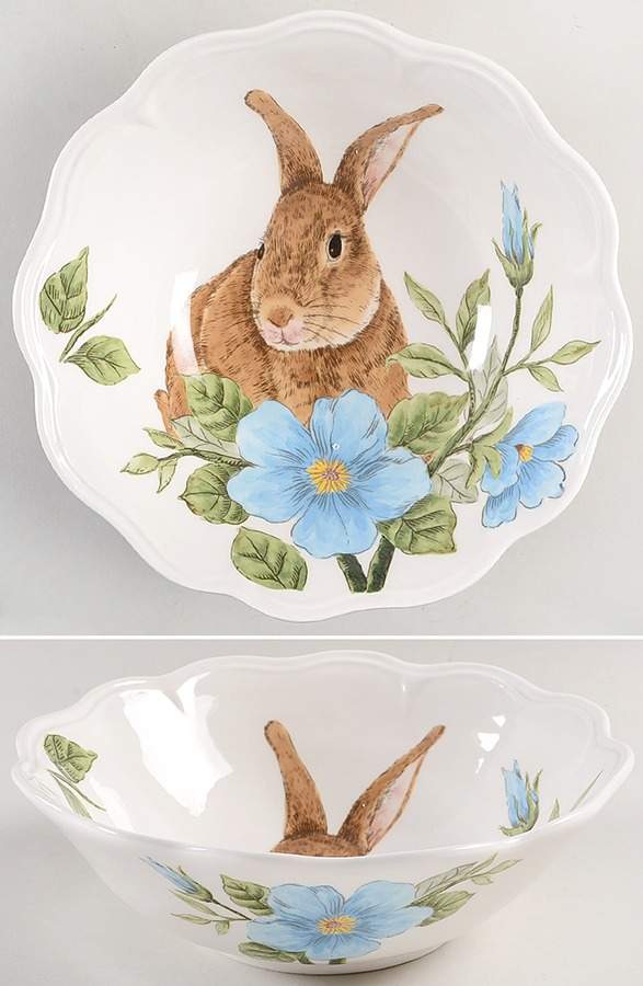 Floral Bunny 9" Round Serving Bowl by Maxcera Corp-1