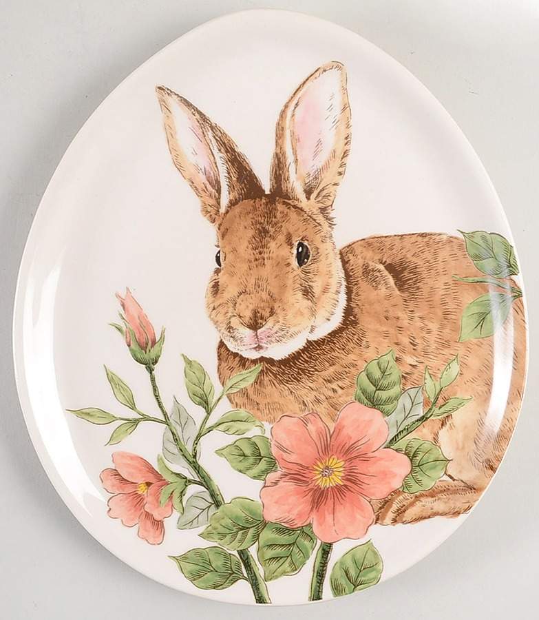 Floral Bunny 10" Egg Shape Plate by Maxcera Corp-1