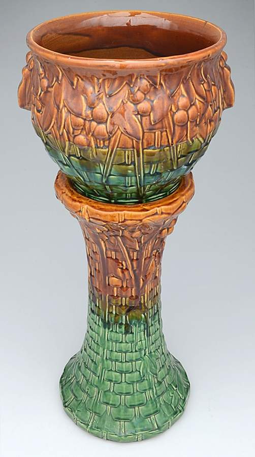 Basketweave Jardiniere & Stand by Nelson McCoy-1