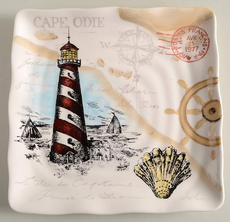 Red Lighthouse Square Salad Plate by Maxcera Corp-1