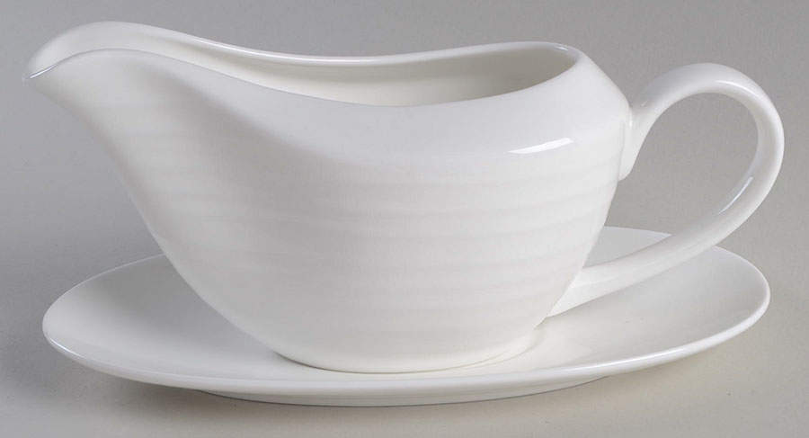 Swirl White (Bone) Gravy Boat & Underplate by Mikasa-1