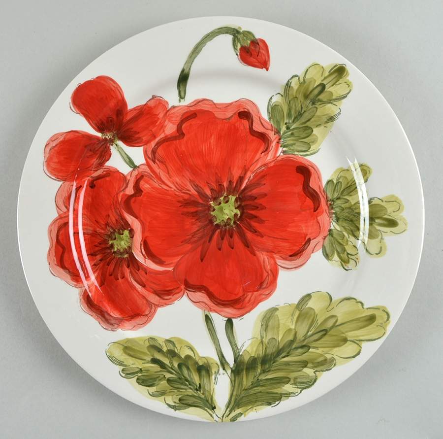 Cream Poppies Dinner Plate by Maxcera Corp-1