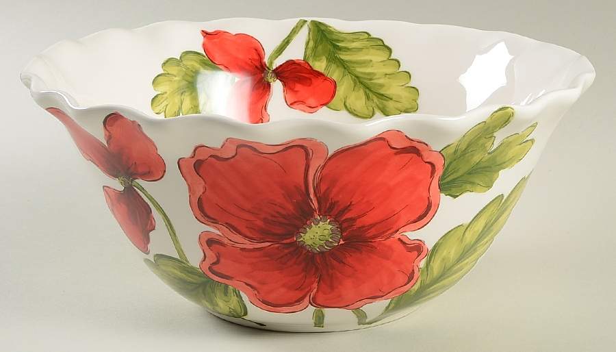 Cream Poppies 10" Round Serving Bowl by Maxcera Corp-1