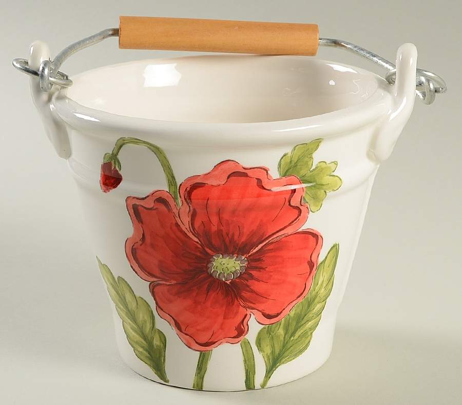 Cream Poppies 4" Handled Basket by Maxcera Corp-1