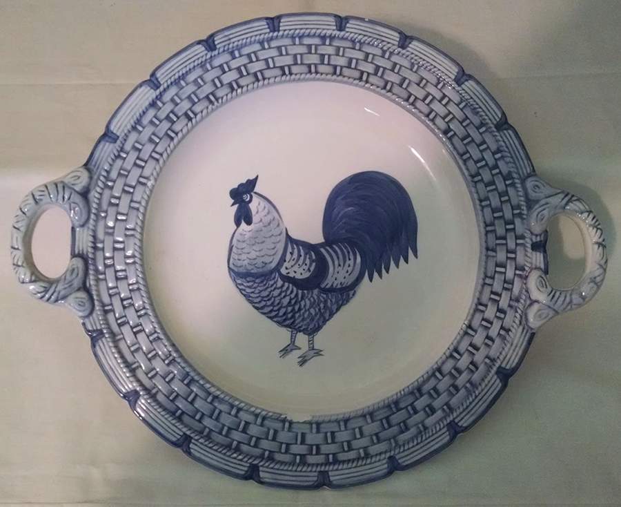 Blue Rooster 12" Handled Chop Plate (Round Platter) by Seymour Mann-1