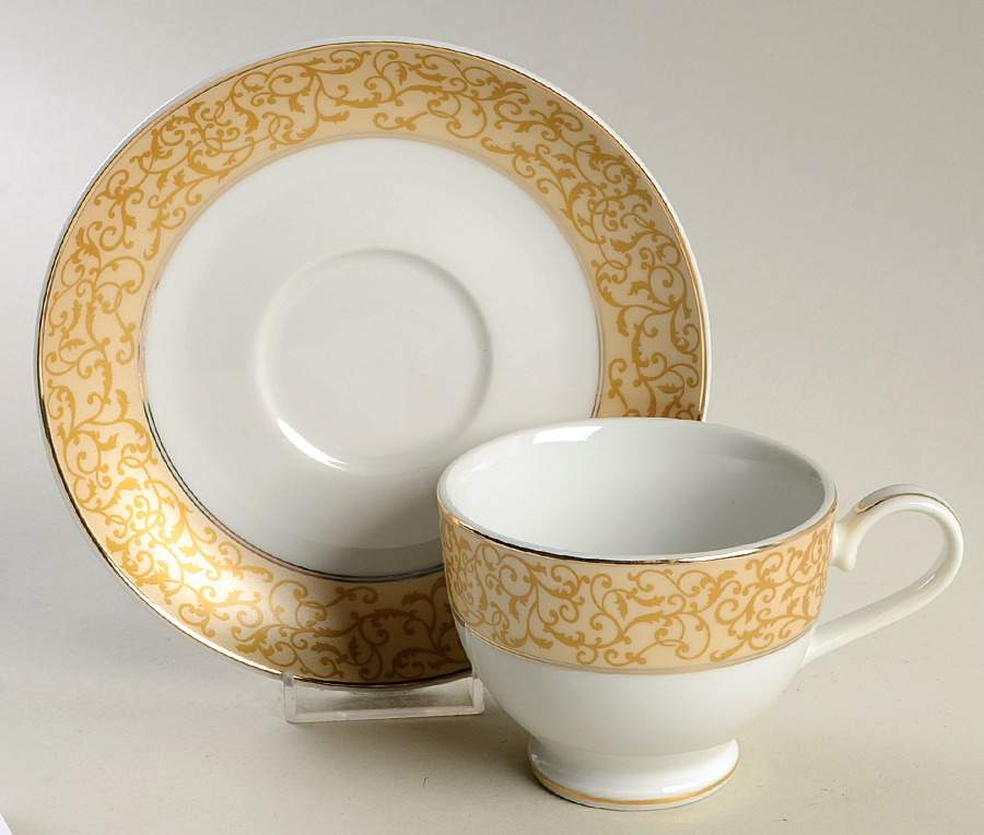 Parchment Gold Footed Cup & Saucer Set by Mikasa-1