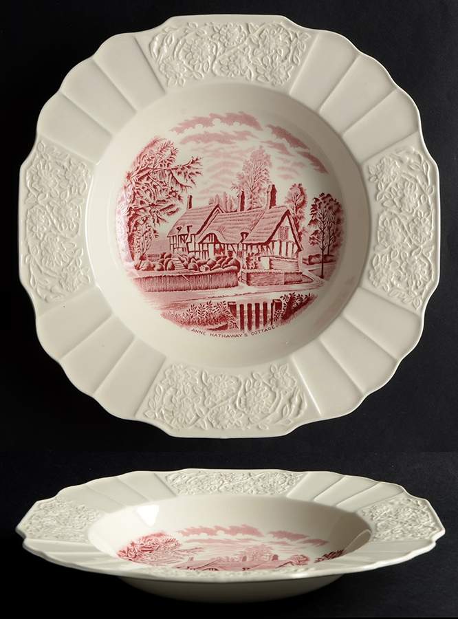 Shakespeare Land Pink (Embossed) Large Rim Soup Bowl by Myott Staffordshire-1