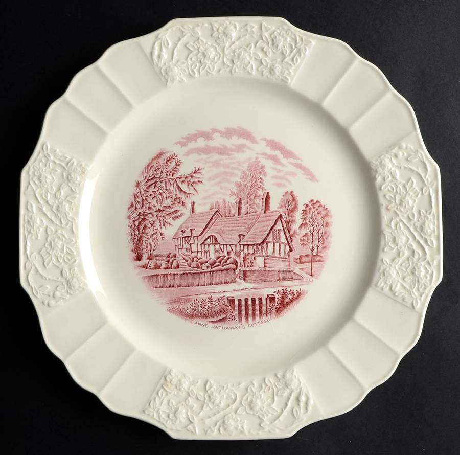 Shakespeare Land Pink (Embossed) Cake Plate by Myott Staffordshire-1