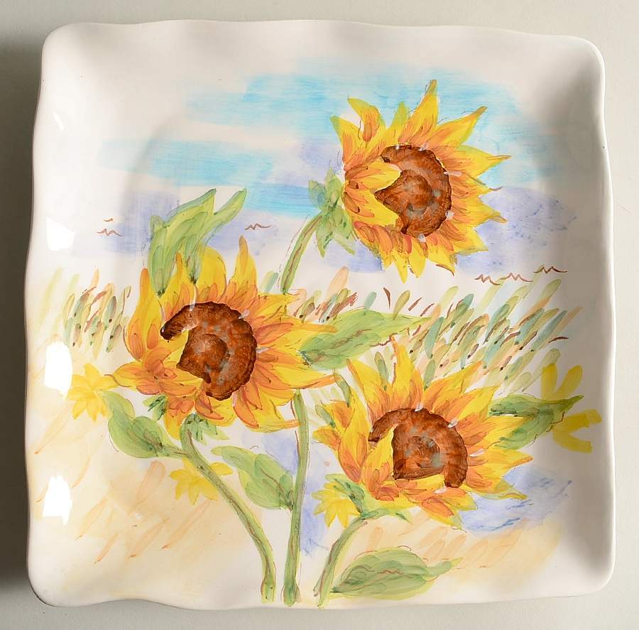 Flowing Sunflower Square Dinner Plate by Maxcera Corp-1