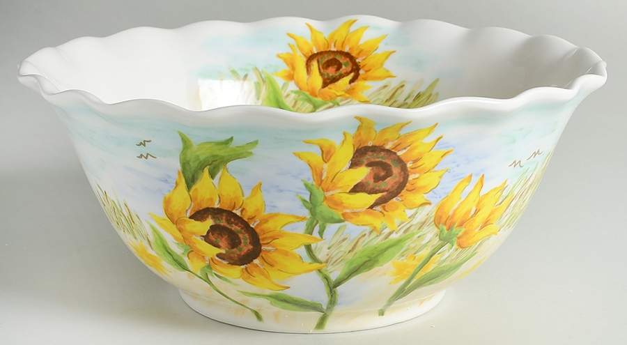Flowing Sunflower 12" Ruffled Bowl by Maxcera Corp-1