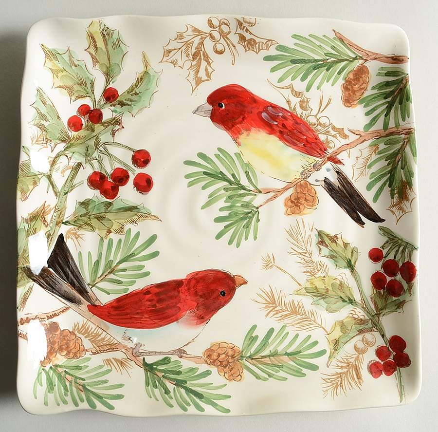 Holiday Birds Square Dinner Plate by Maxcera Corp-1