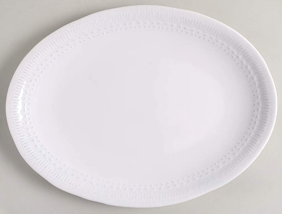 Ethnic White 15" Oval Serving Platter by Matceramica-1