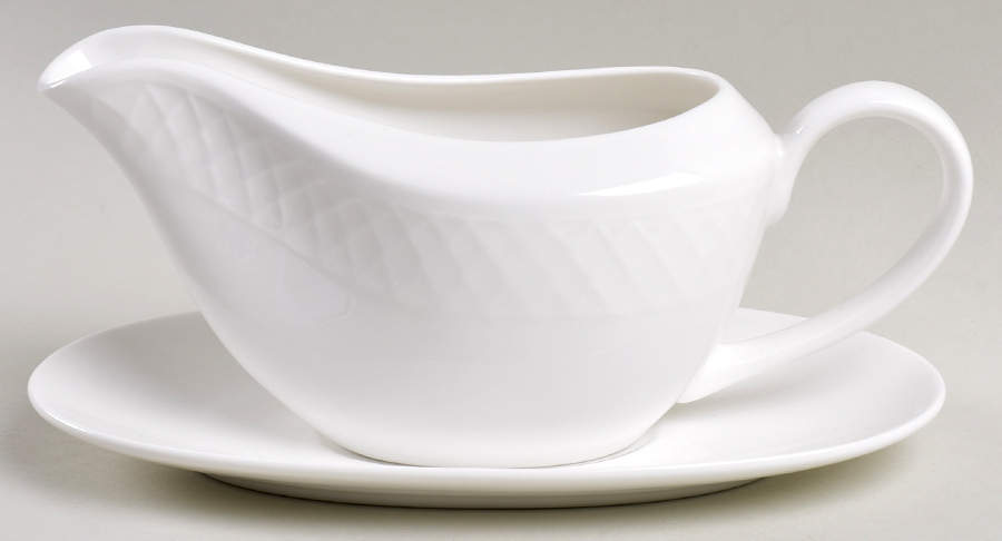 Trellis White Gravy Boat & Underplate by Mikasa-1
