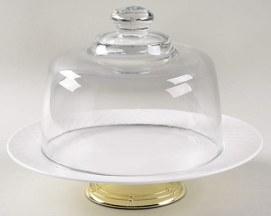 Trellis White 6 1/2"-7 1/2" Footed Cheese Plate w/ Glass Dome HC by Mikasa-1