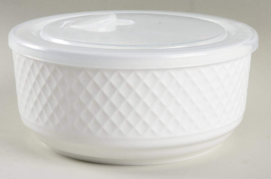 Trellis White 6" Storage Bowl Ceramic with Plastic Lid by Mikasa-1