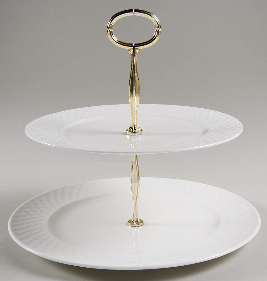 Trellis White 6 5/8"-10"  2 Tiered Serving Tray (Dp, Sp) HC by Mikasa-1
