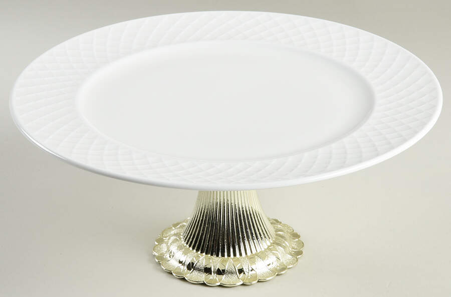 Trellis White Cake Stand with 4"-5" Metal Pedestal  Hc by Mikasa-1
