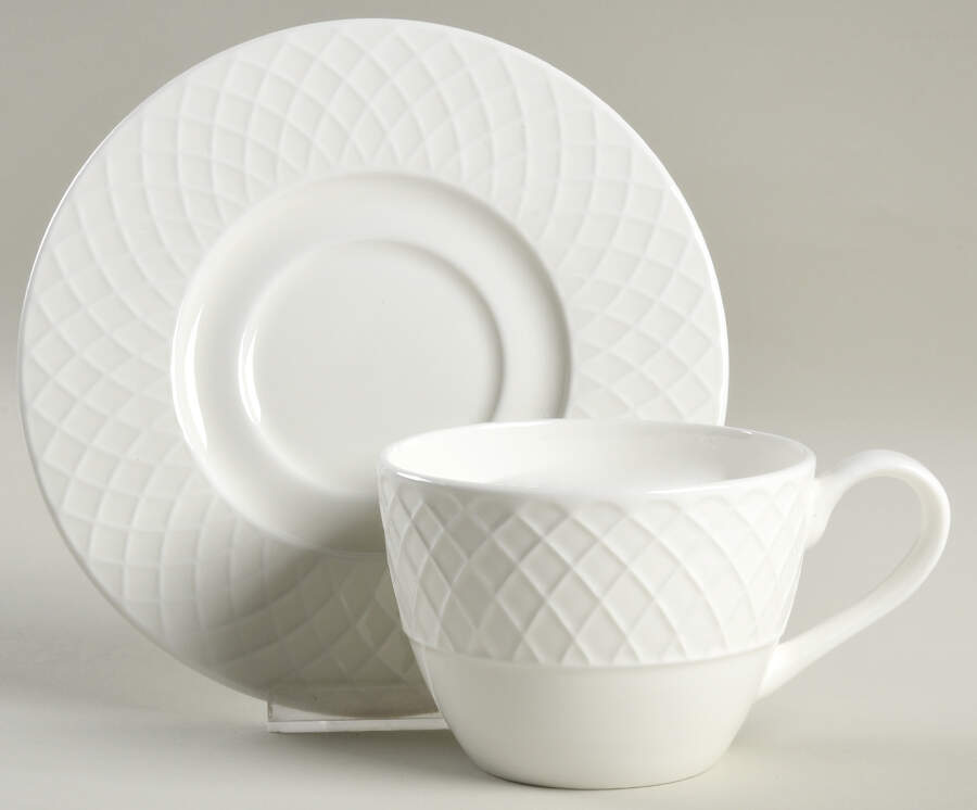 Trellis White Flat Cup & Saucer Set by Mikasa-1