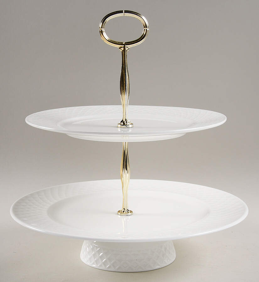 Trellis White 11 1/4"  2 Tier Footed Serving Tray (DP,SP,FR) HC by Mikasa-1