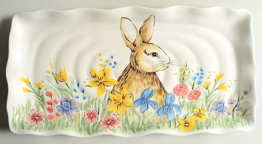 Bunny Floral 17" Rectangular Serving Platter by Maxcera Corp-1