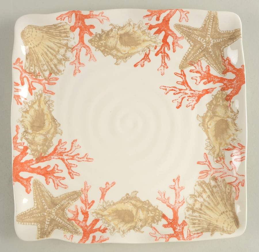 Coral Garland Square Dinner Plate by Maxcera Corp-1