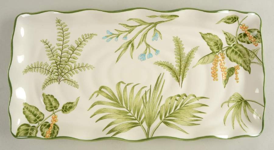 Palm and Fern 17" Rectangular Serving Platter by Maxcera Corp-1