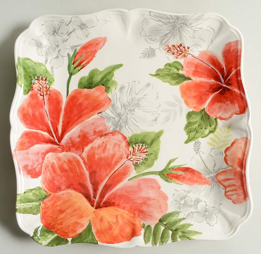 Tropical Floral Square Dinner Plate by Maxcera Corp-1