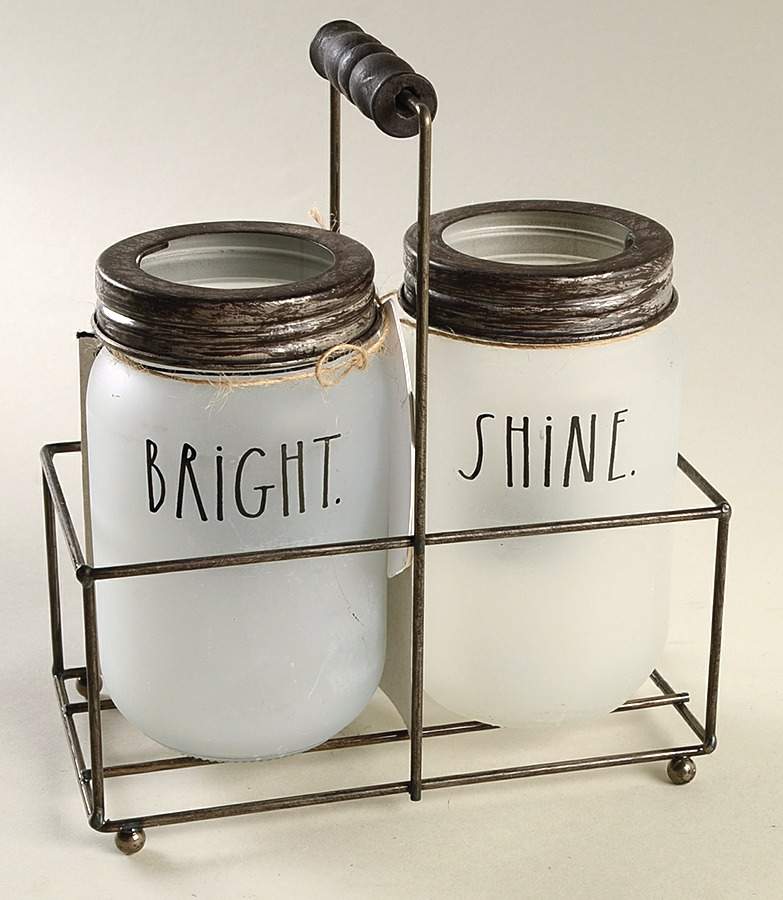 Farmhouse Tea Light Set (2 Glass Jars & Metal Holder) by Magenta-1