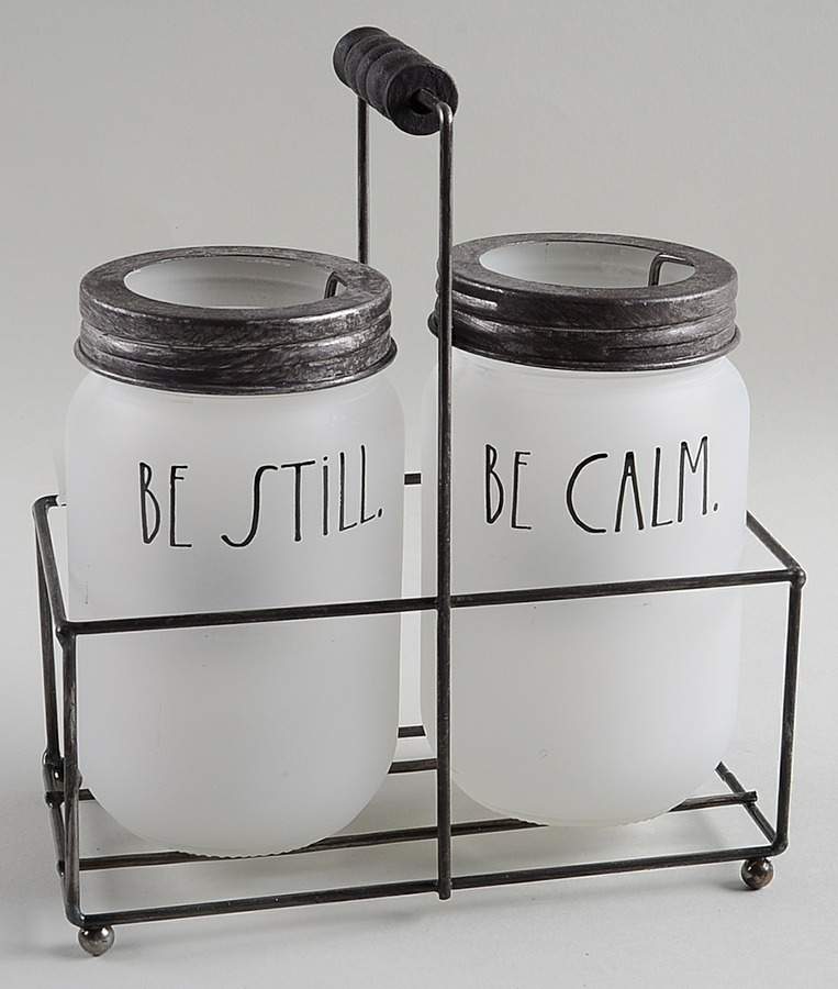 Farmhouse Tea Light Set (2 Glass Jars & Metal Holder) by Magenta-1